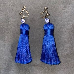 Clip-On Blue Tassel Earrings Handmade